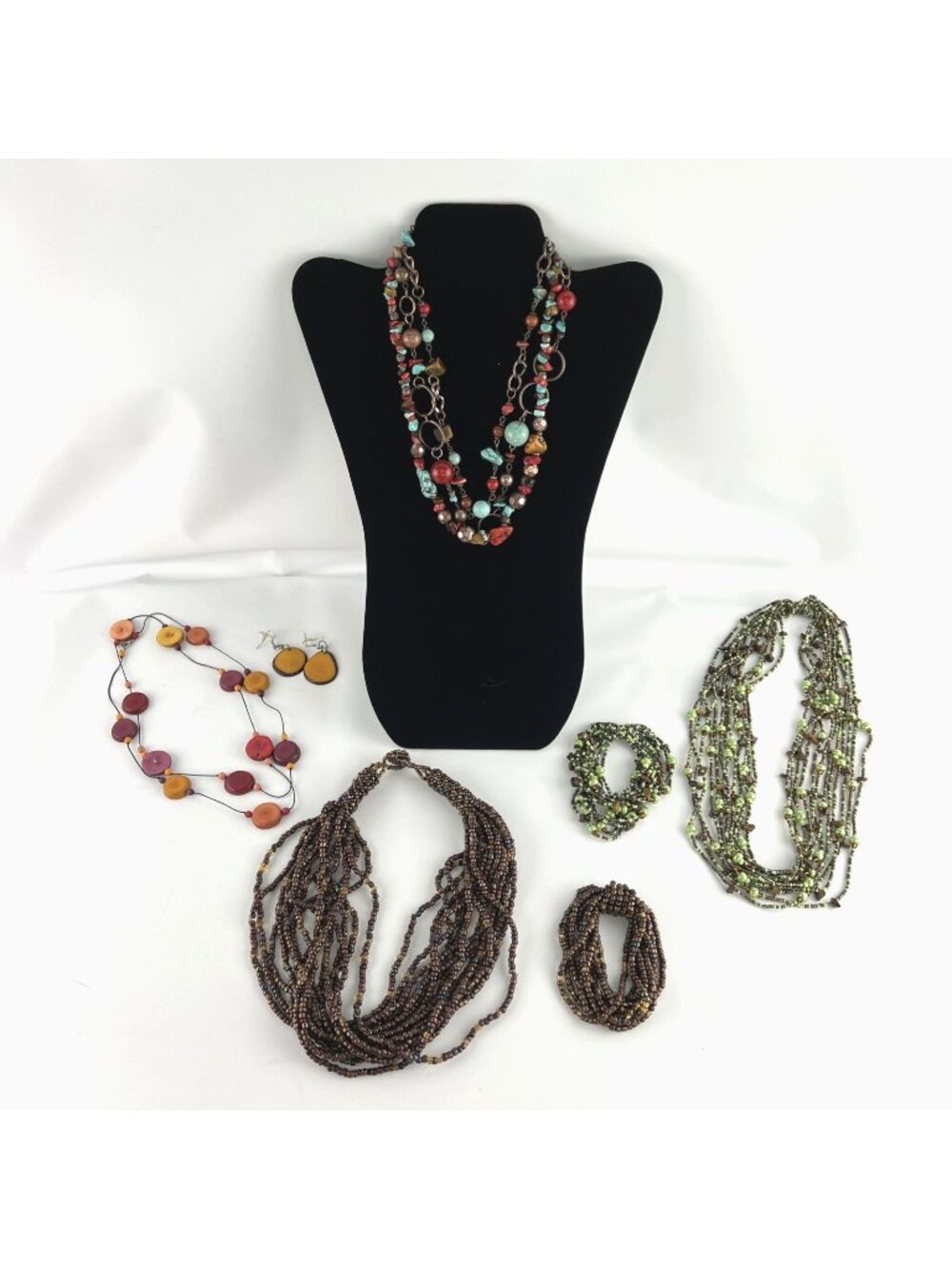Lot Of 4 Statement Multistrand Seed Bead Necklaces 2 Bracelets 1 Earrings Boho